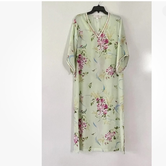 Oscar De La Renta Pink Label Satin Pullover Nightgown Robe Floral Design - Picture 2 of 6